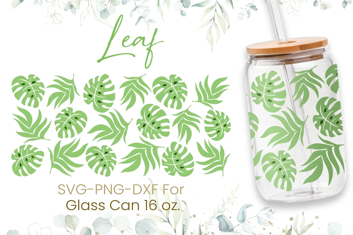 FREE 16oz Monstera Leaves Libbey Glass Can Svg,Beer Can Glass Svg ...