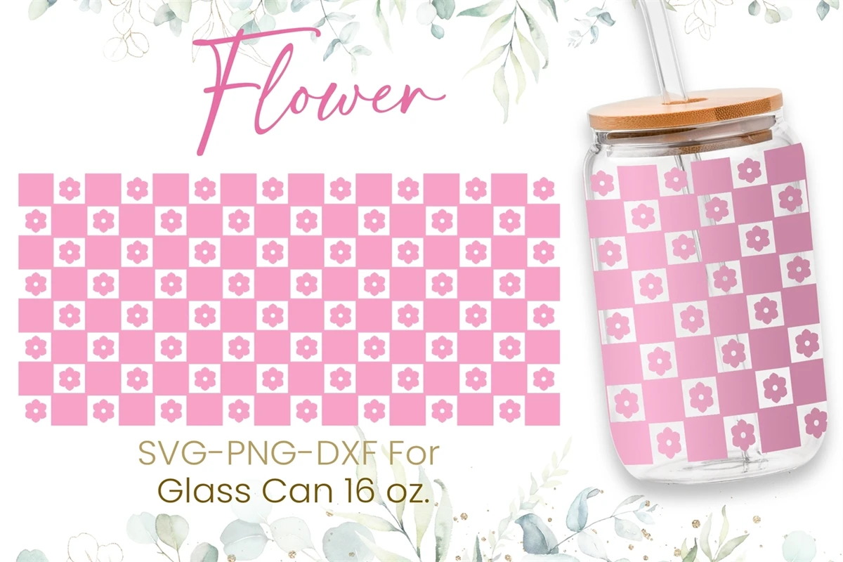 FREE 16oz Retro Flower Libbey Glass Can Svg, Coffee Can Glass Svg ...
