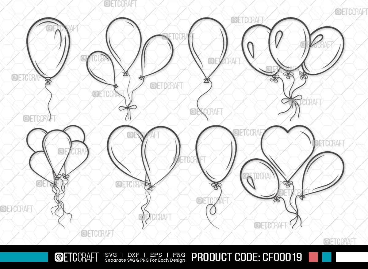 Balloon Outline Birthday Hot Air Balloon String Bundle SVG