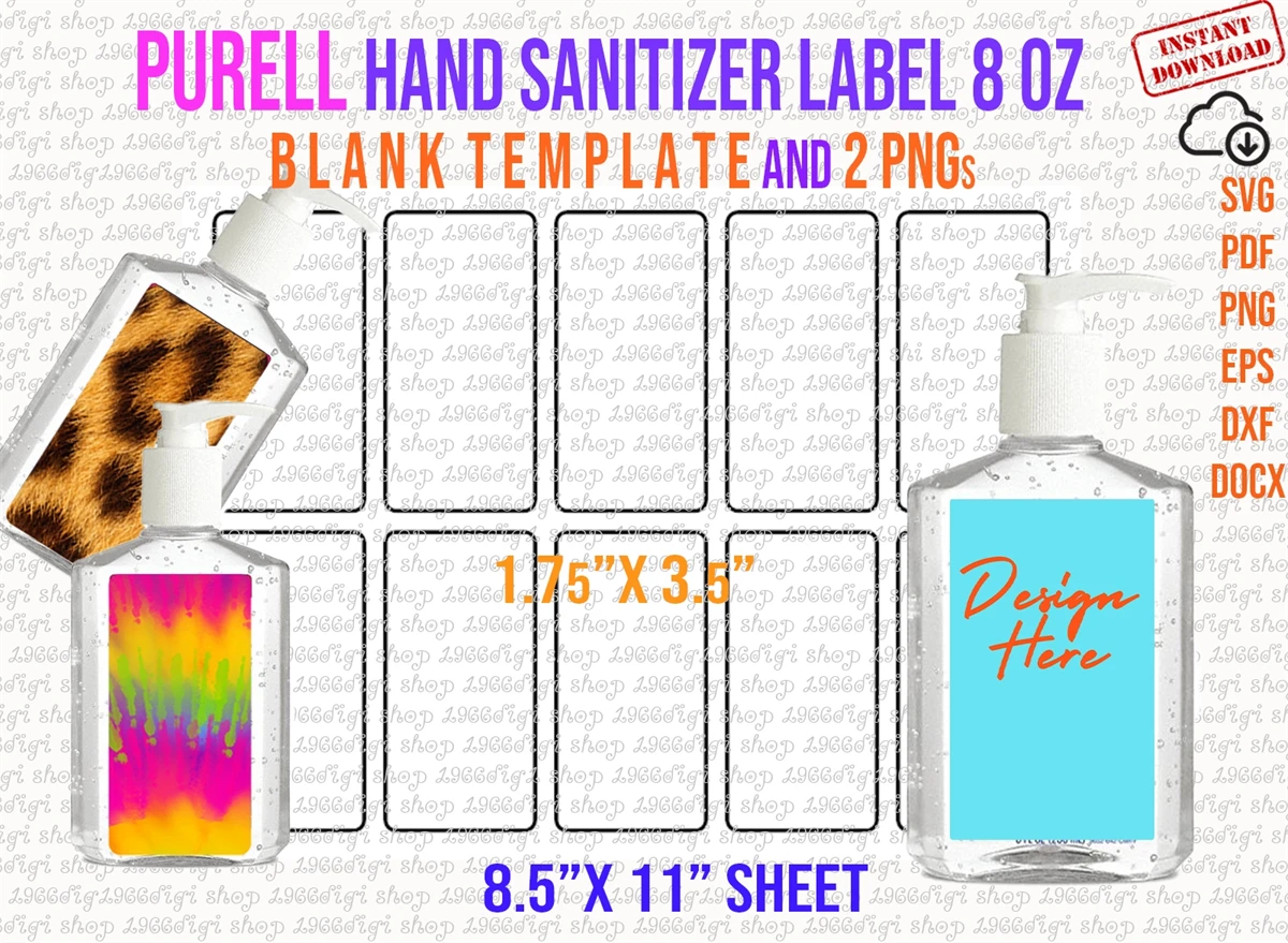 Bundle Hand Sanitizer 1oz, 2oz, 8oz Label Templates Svg, Pdf | Designful Market for Free Printable Hand Sanitizer Printable Label