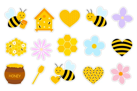 Bees stickers PNG. Bees stickers printable. Bees bundle By IrinaShishkova