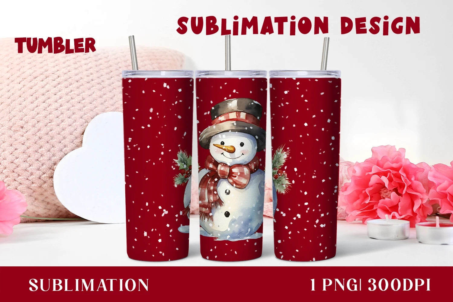 Let It Snow Snowman 30 oz Tumbler Sublimation Design